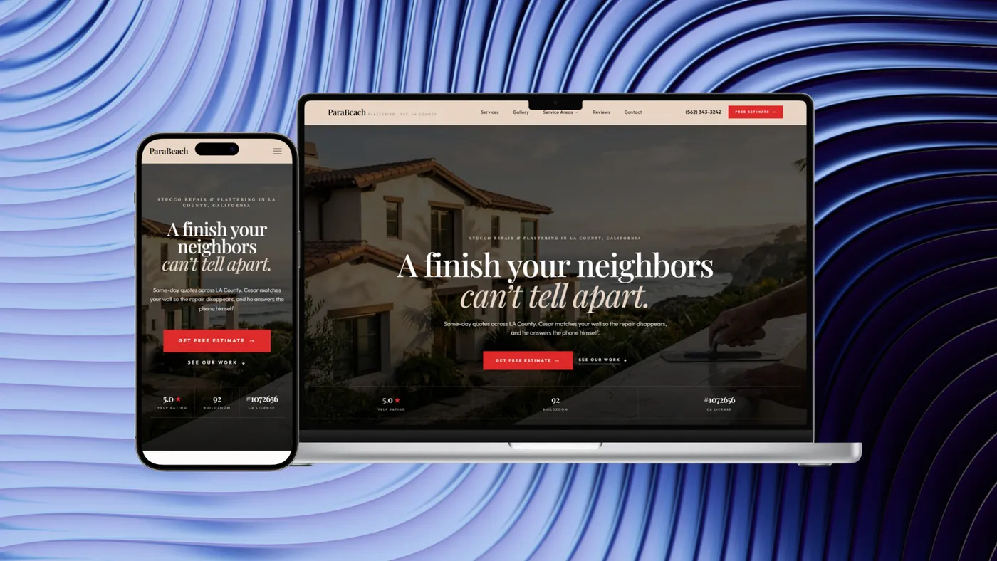 Premium contractor website shown on a laptop and phone